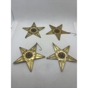 Nepal Gold Brass Tone Star Coral Turquoise Handmade Amulet Pendent, Ornament 4"